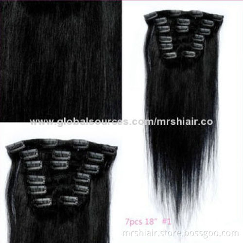 16-Inch Straight Dark Color 100% Peruvian Remy Hair Clip in Extensions